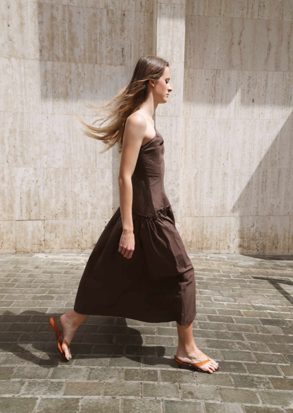 Asymmetrical brown dress