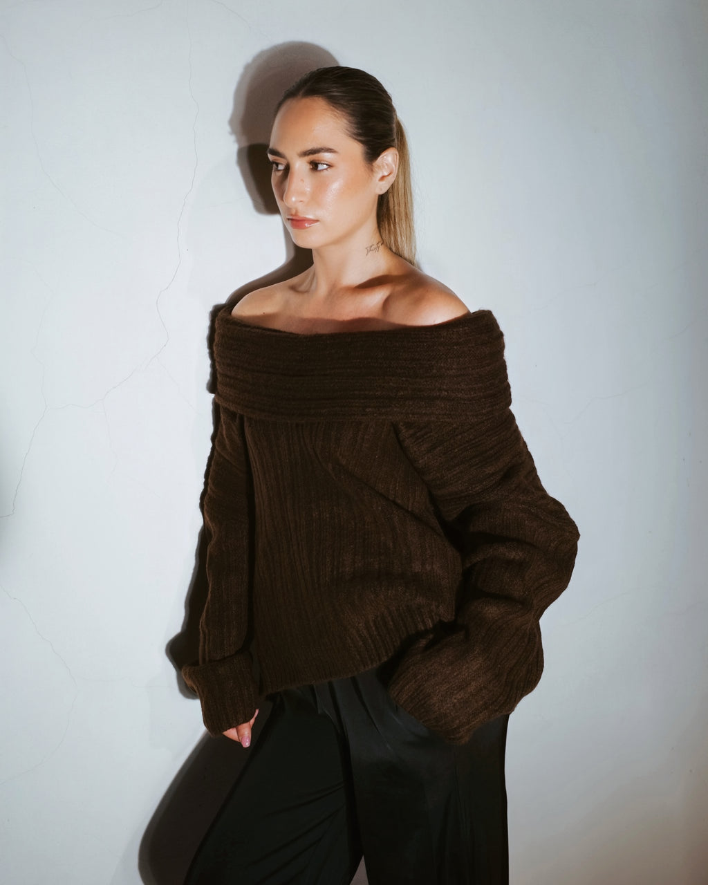 Boat neck sweater - Dark Marron
