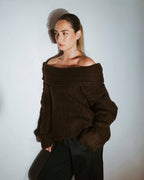 Boat neck sweater - Dark Marron