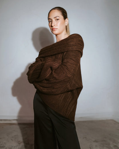 Boat neck sweater - Dark Marron