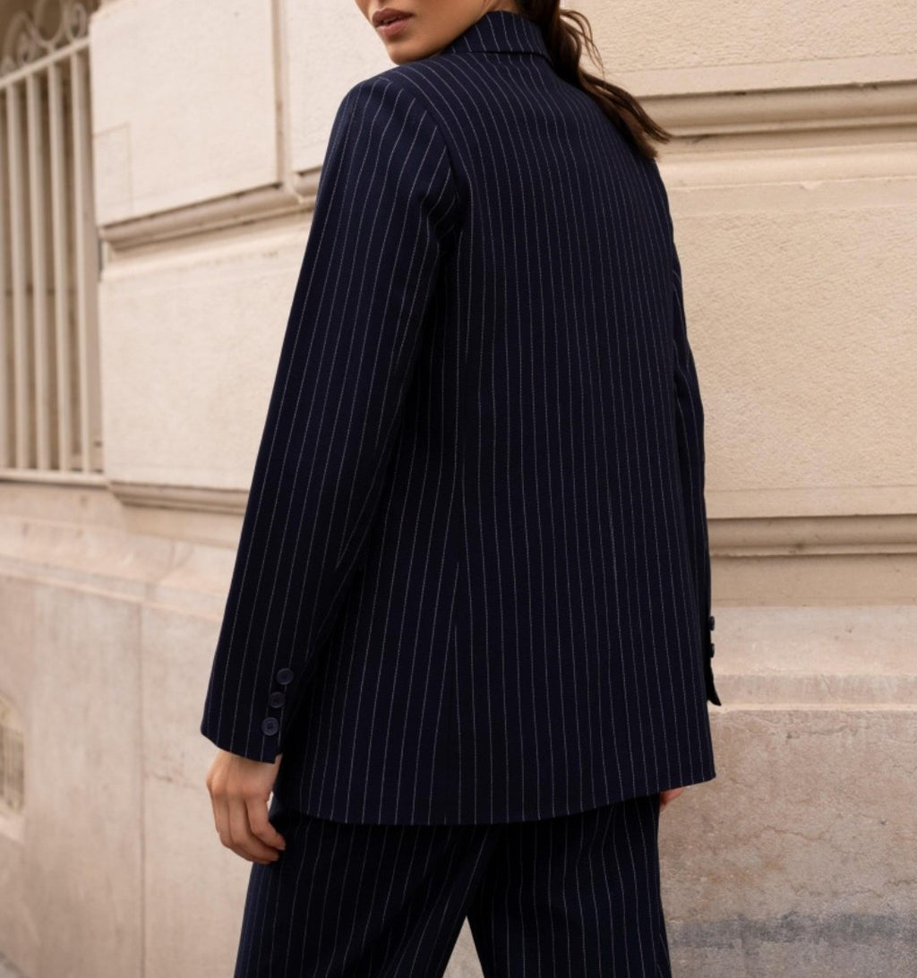 Straight-fit striped blazer jacket