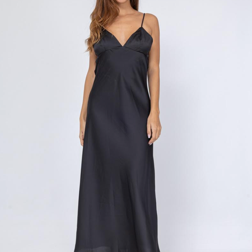 Open back maxi satin dress