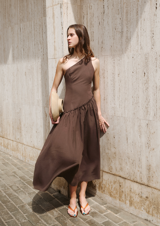 Asymmetrical brown dress