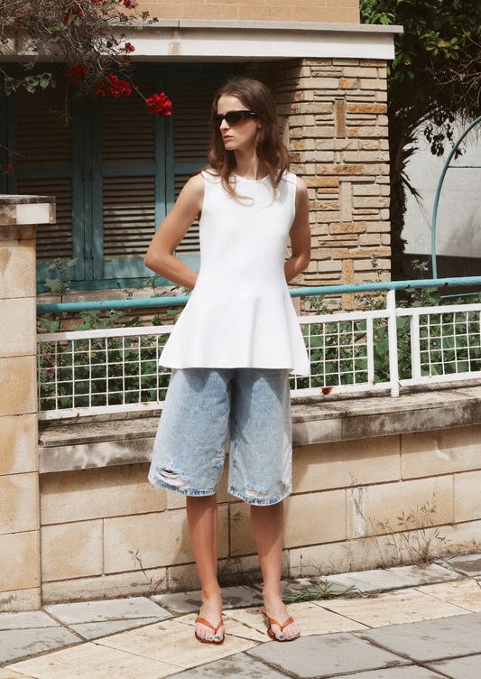 Denim wide leg bermuda shorts