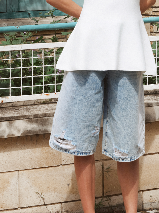 Denim wide leg bermuda shorts