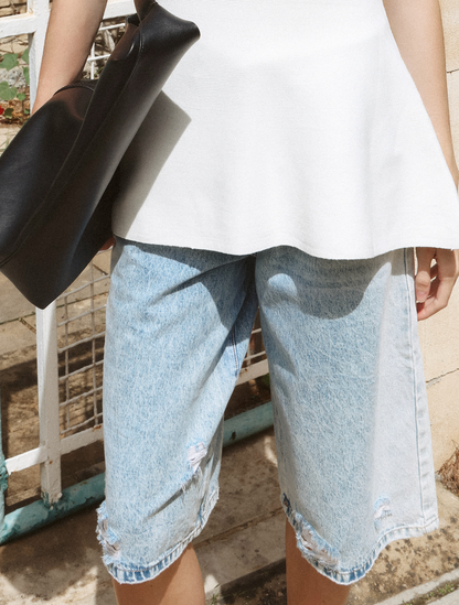 Denim wide leg bermuda shorts