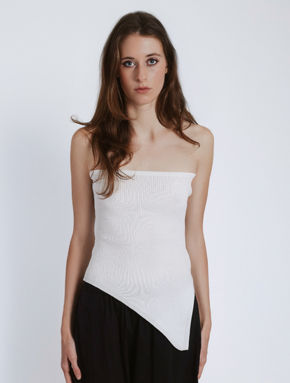 Asymmetrical mesh strapless bustier