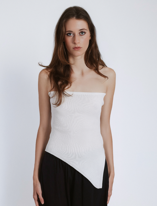 Asymmetrical mesh strapless bustier