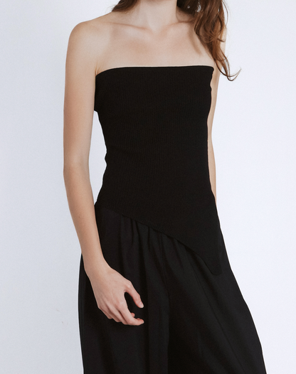 Asymmetrical mesh strapless bustier