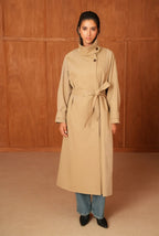 Utility Oversized long belted trench coat with high collar