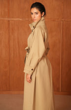 Utility Oversized long belted trench coat with high collar