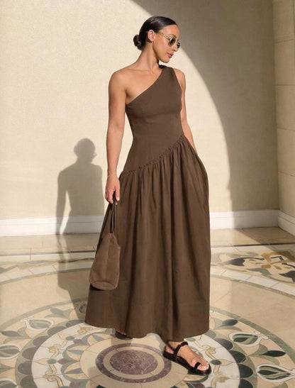 Asymmetrical brown dress