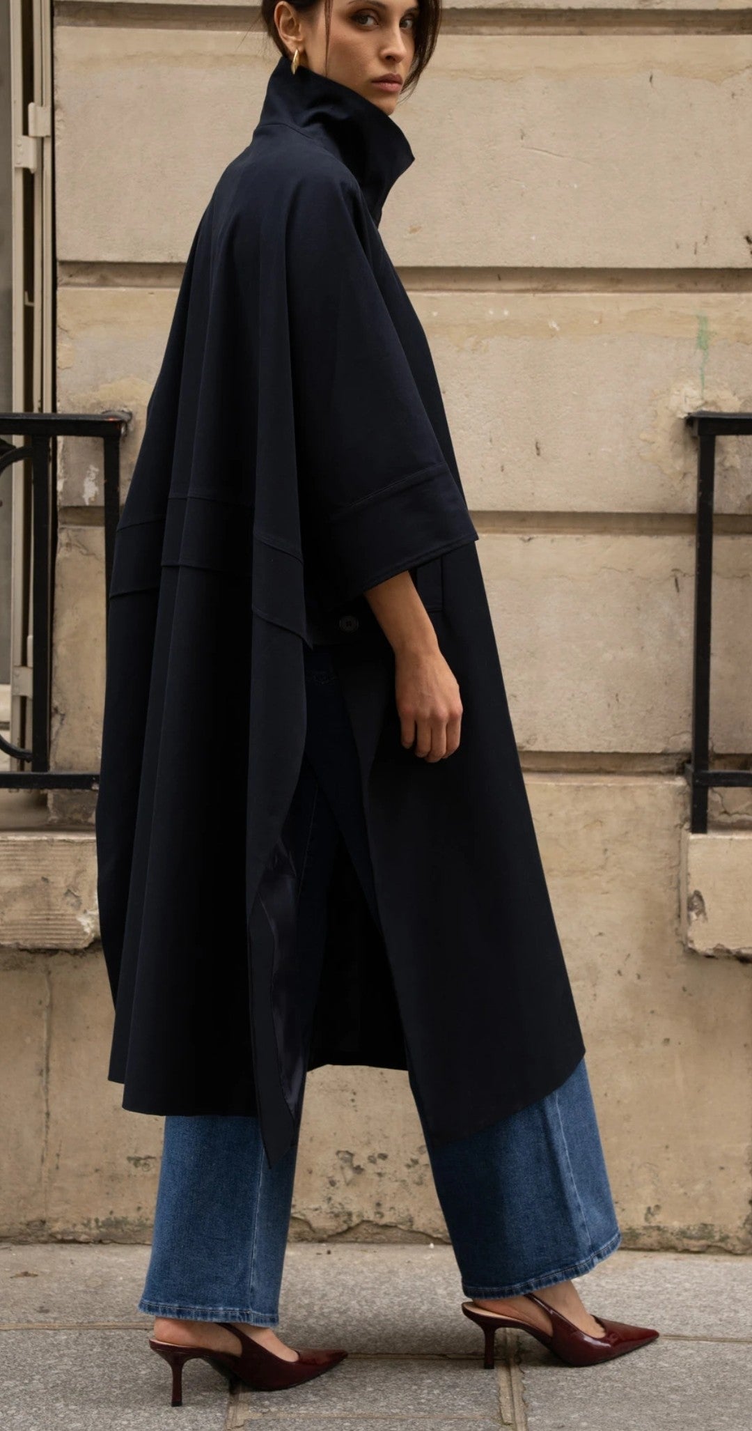 Long batwing trench-style cape jacket