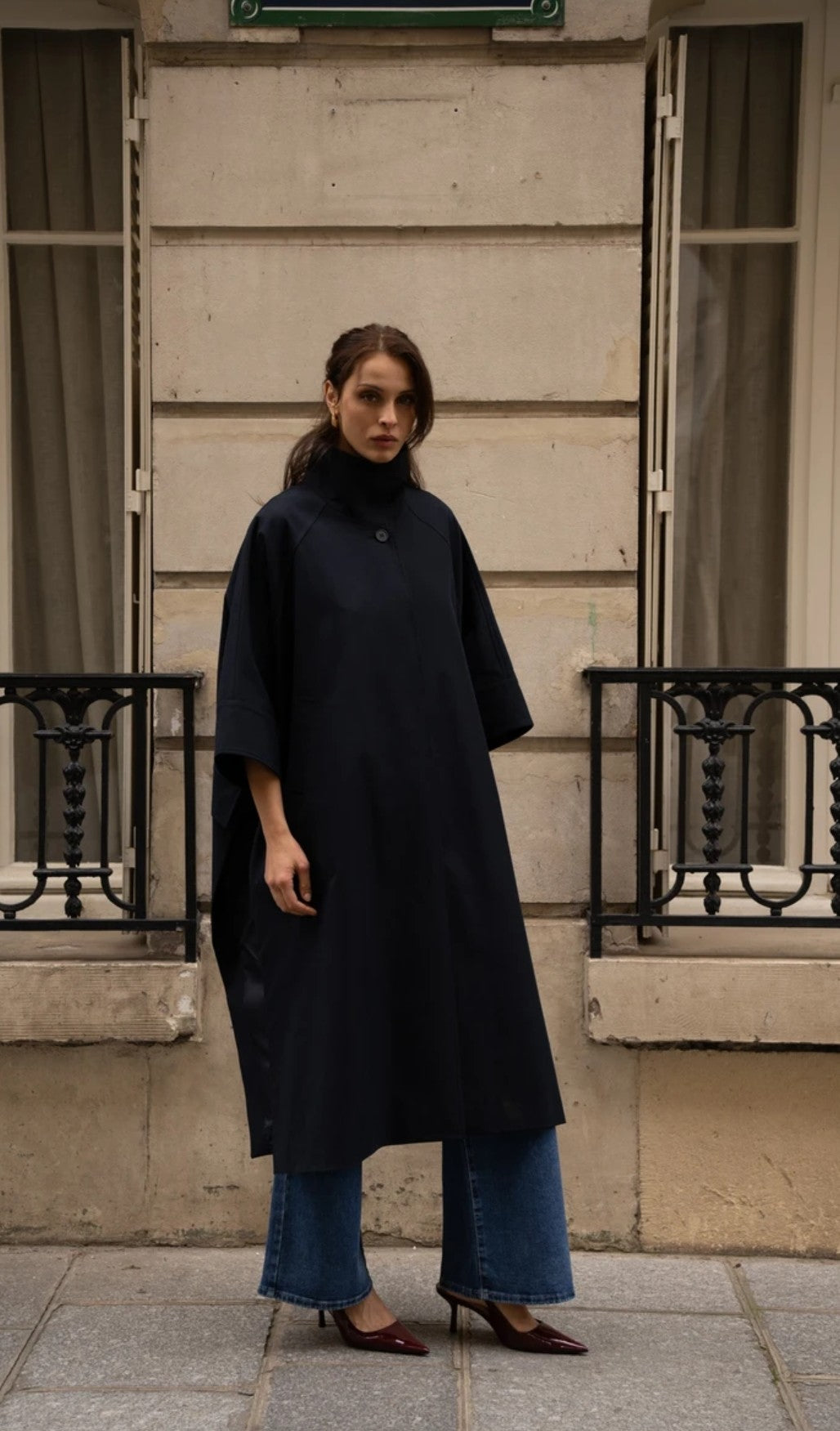 Long batwing trench-style cape jacket