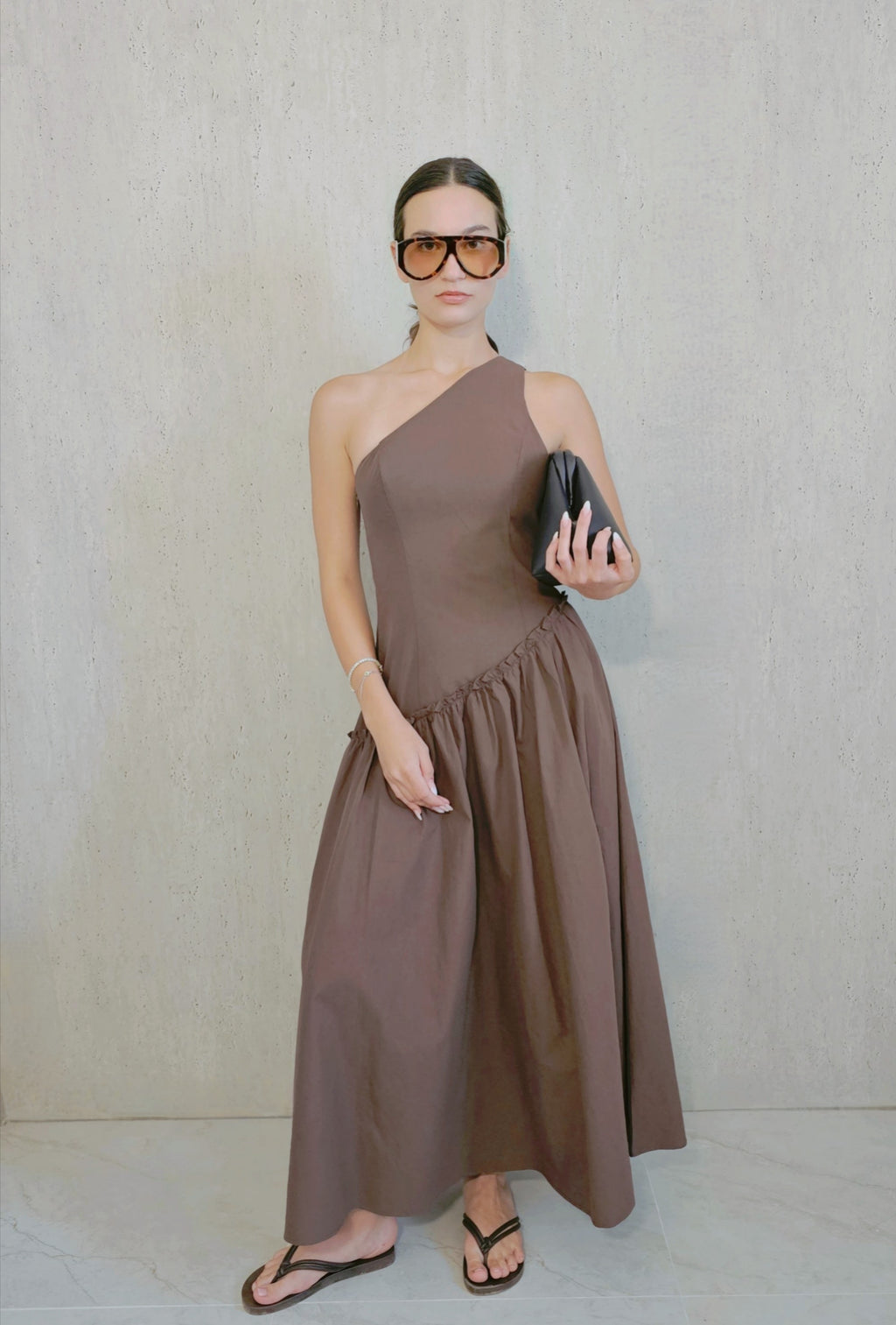 Asymmetrical brown dress