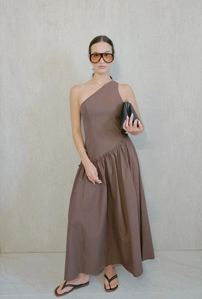 Asymmetrical brown dress