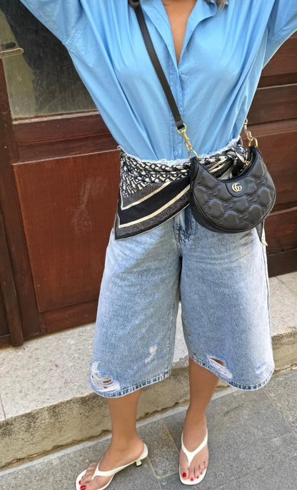 Denim wide leg bermuda shorts