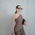Asymmetrical brown dress