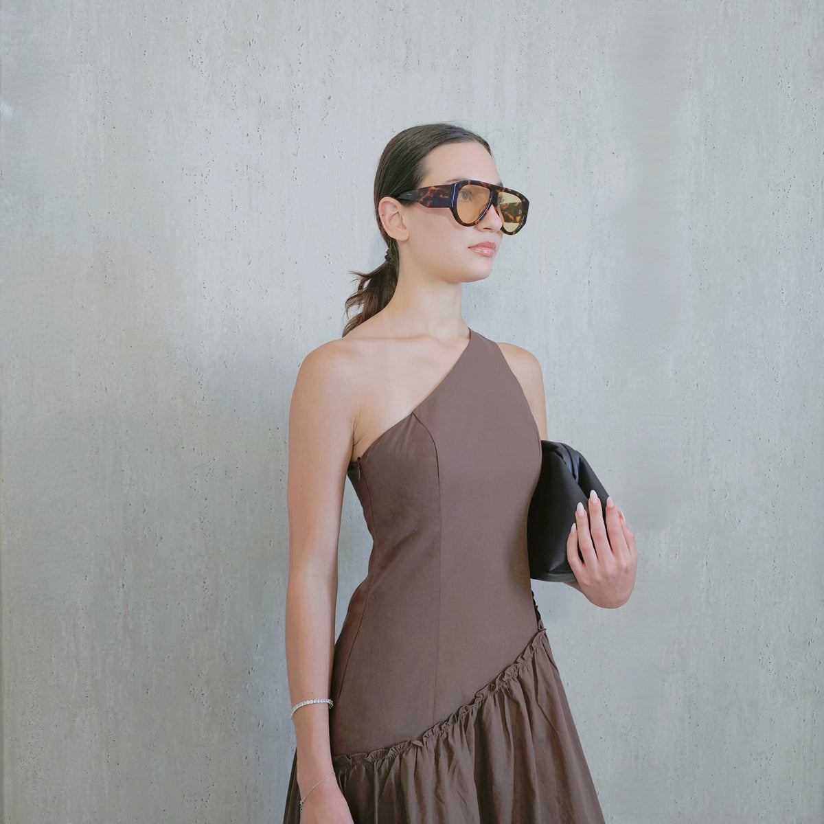 Asymmetrical brown dress