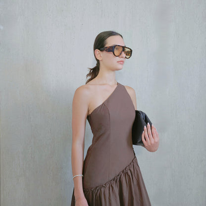Asymmetrical brown dress
