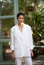[Allure] OVERSIZE Blazer Fine stripes and white sleeve reverse