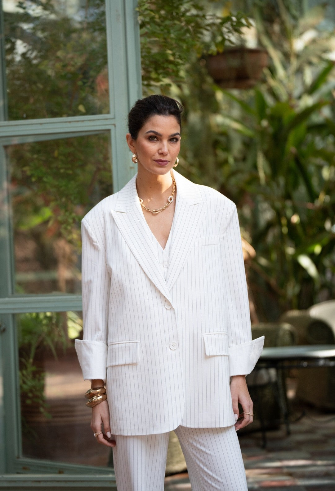 [Allure] OVERSIZE Blazer Fine stripes and white sleeve reverse