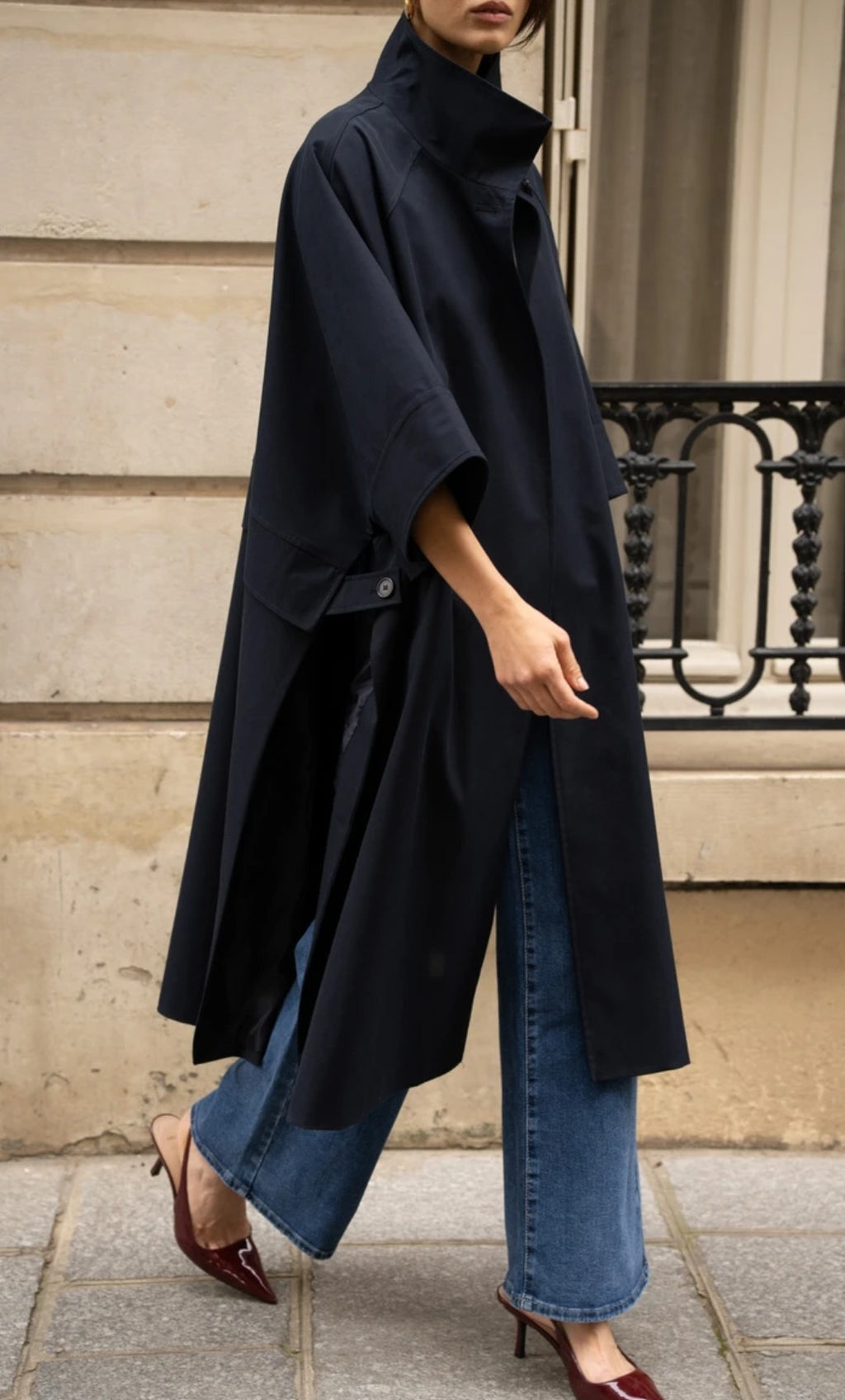Long batwing trench-style cape jacket