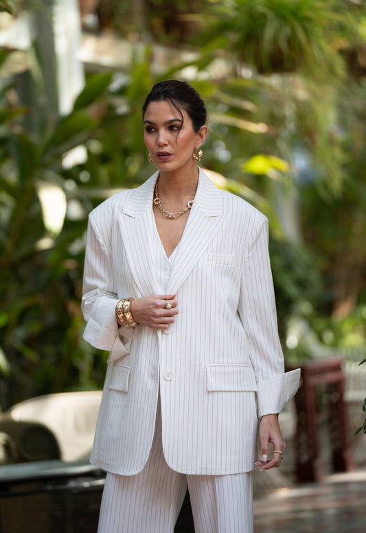 [Allure] OVERSIZE Blazer Fine stripes and white sleeve reverse