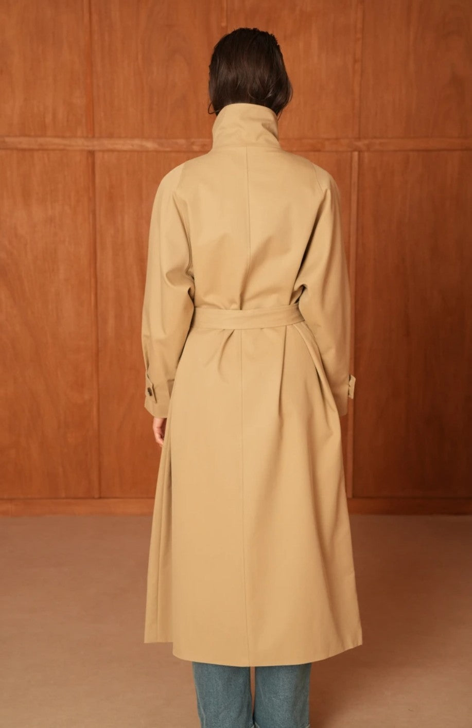 Utility Oversized long belted trench coat with high collar