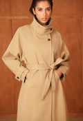 Utility Oversized long belted trench coat with high collar