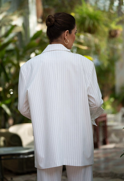 [Allure] OVERSIZE Blazer Fine stripes and white sleeve reverse