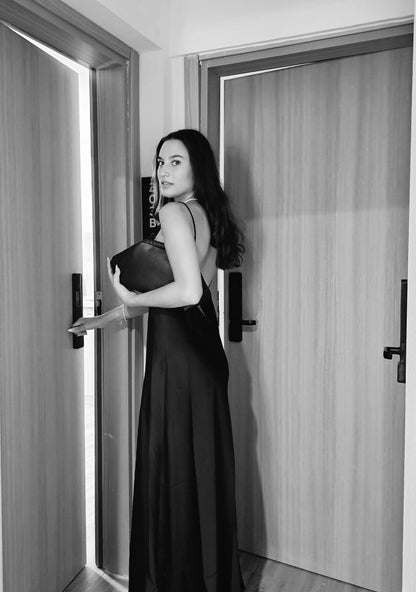 Open back maxi satin dress